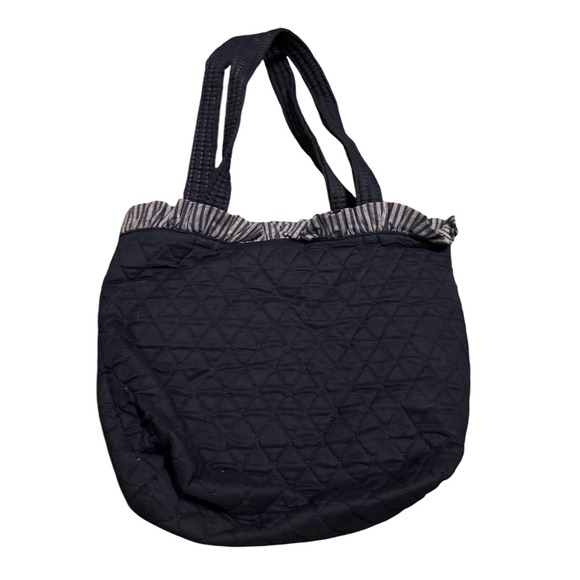 Quilted Tote Bag Navy Blue Palmetto Moon Embroidery Ruffle Top‎ - Picture 3 of 4